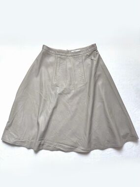 My Tribe A-line Skirt Large Taupe Greige Genuine Leather Front Flare Midi NWT